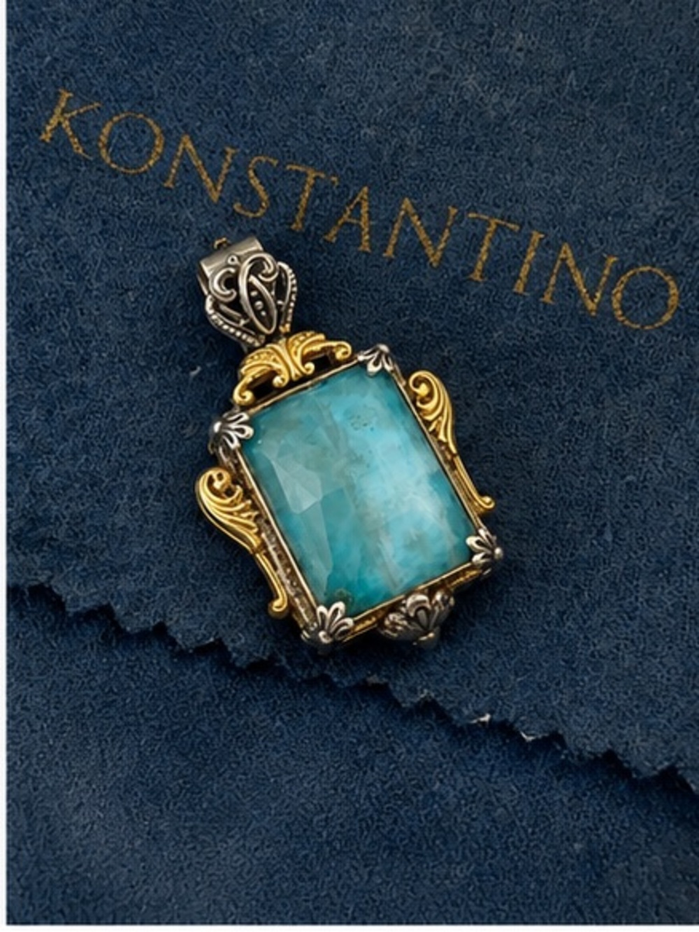 Konstantino Sterling Silver & 18K Gold Larimar Pendant – Greece
